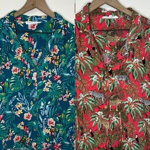 Jane and Delancey Tropical Print Blouses - Teal and Red